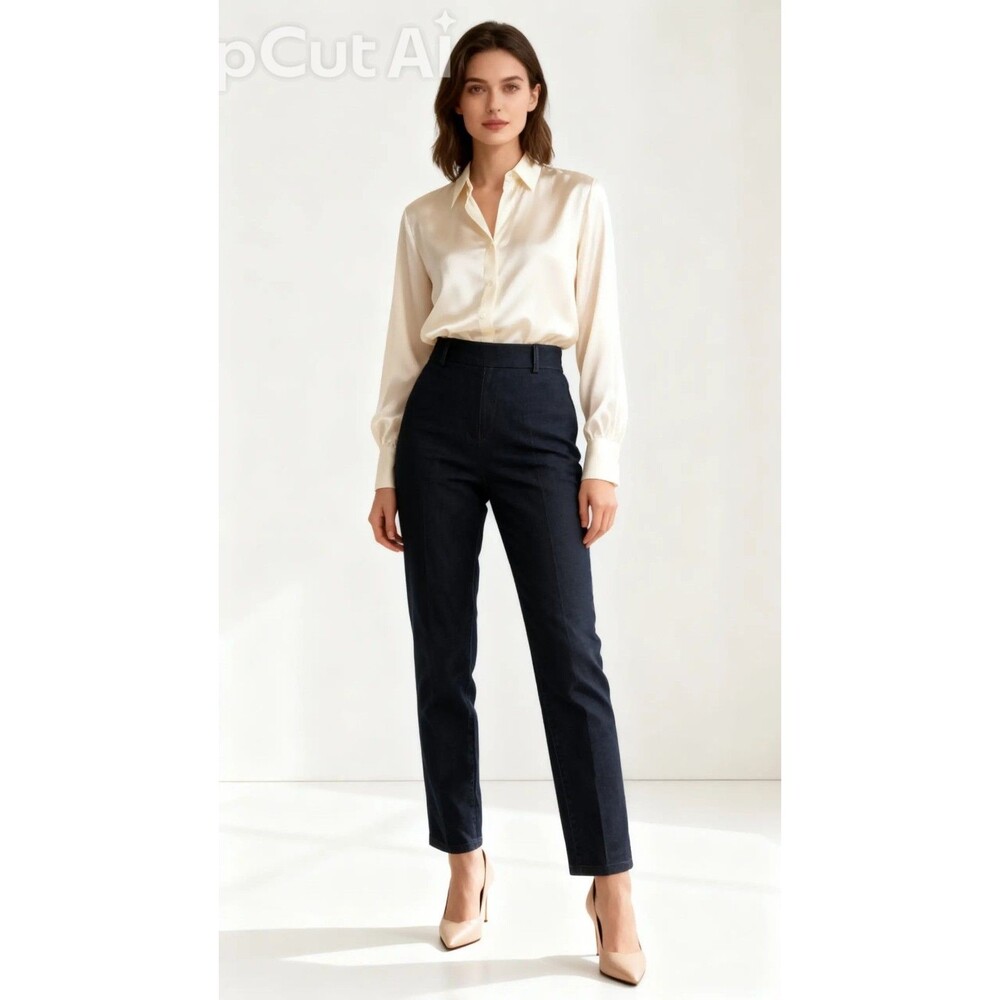 Dana Buchman Women's Blue Solid Denim Straight Leg Mid Rise Stretch Zip, 12